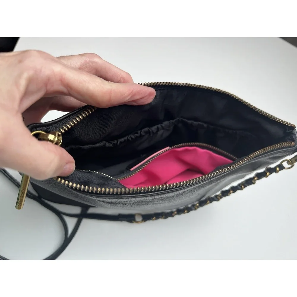 Black Leather Crossbody Purse Elliott Lucca Messina Bag Gold Accents